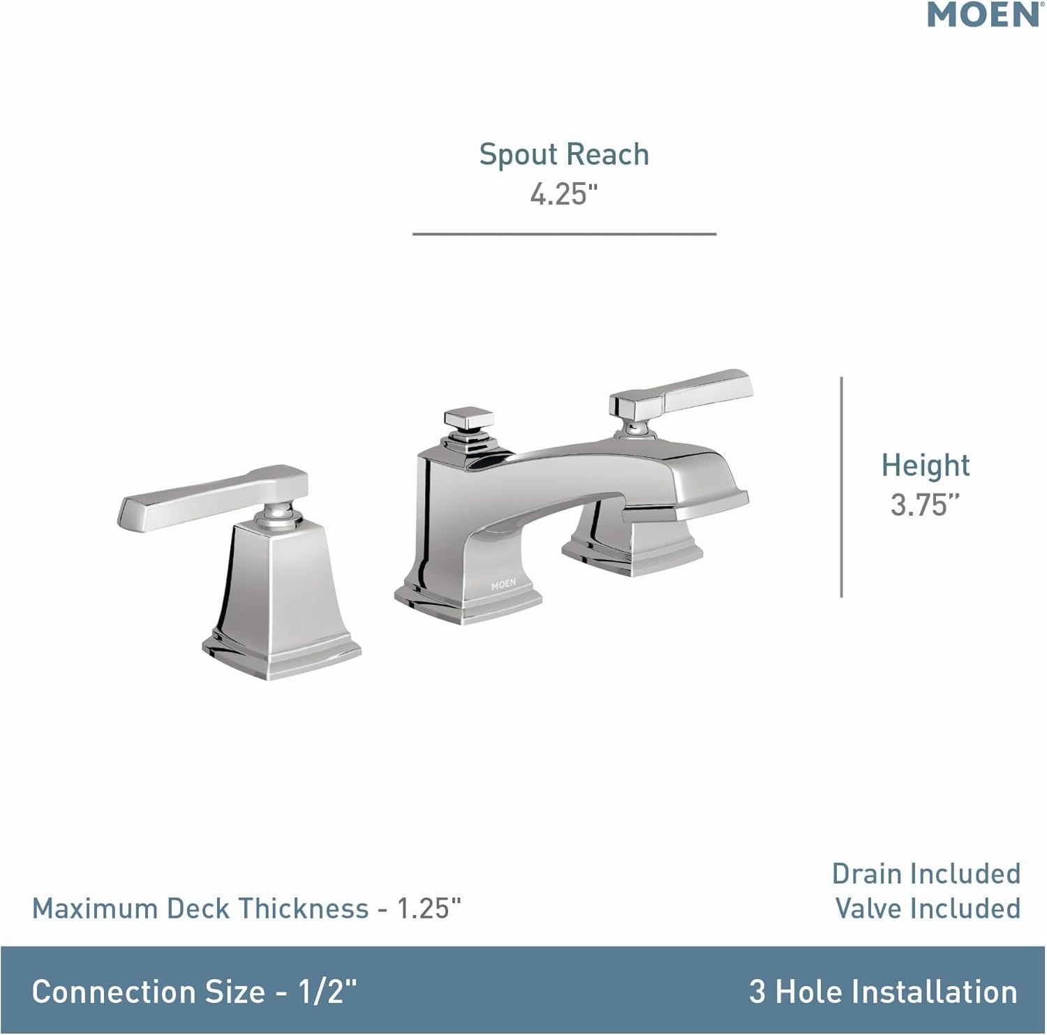 Moen Boardwalk Brushed Nickel Two-Handle High Arc Widespread Bathroom Sink Faucet for 3-Hole Setups with Valve Included, TV6220BN