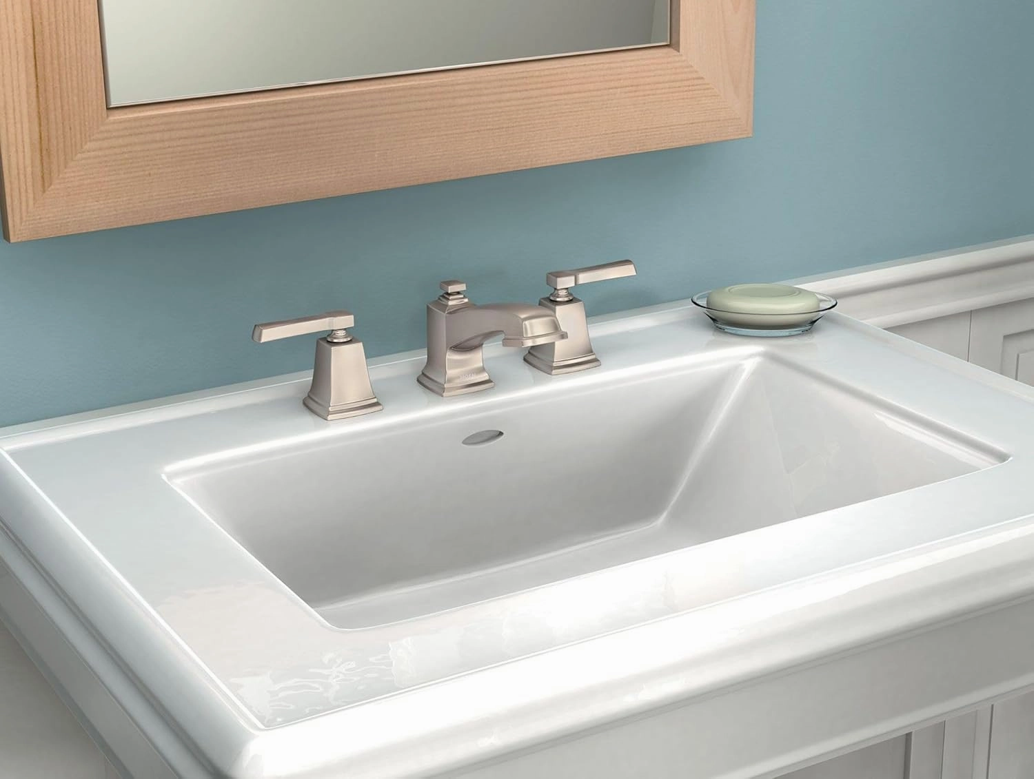Moen Boardwalk Brushed Nickel Two-Handle High Arc Widespread Bathroom Sink Faucet for 3-Hole Setups with Valve Included, TV6220BN