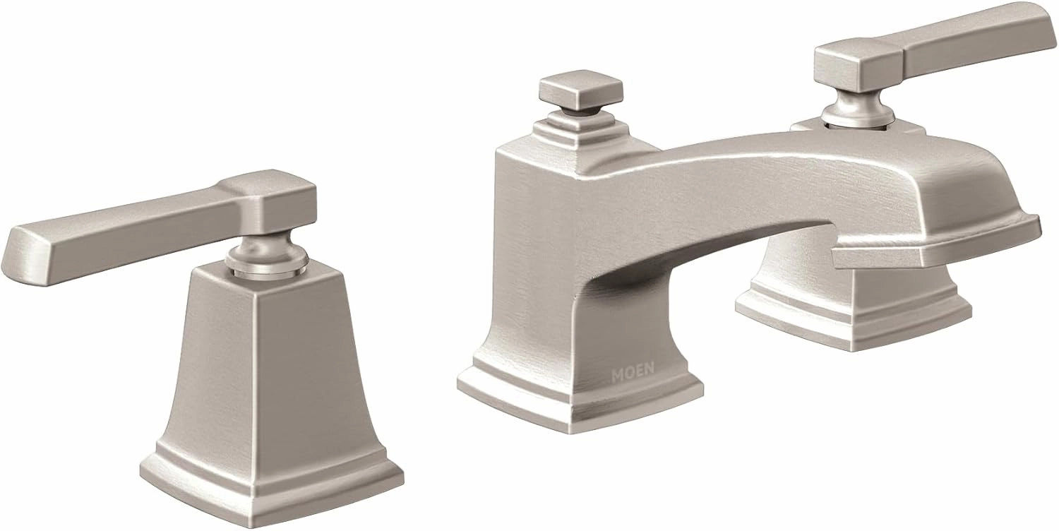 Moen Boardwalk Brushed Nickel Two-Handle High Arc Widespread Bathroom Sink Faucet for 3-Hole Setups with Valve Included, TV6220BN