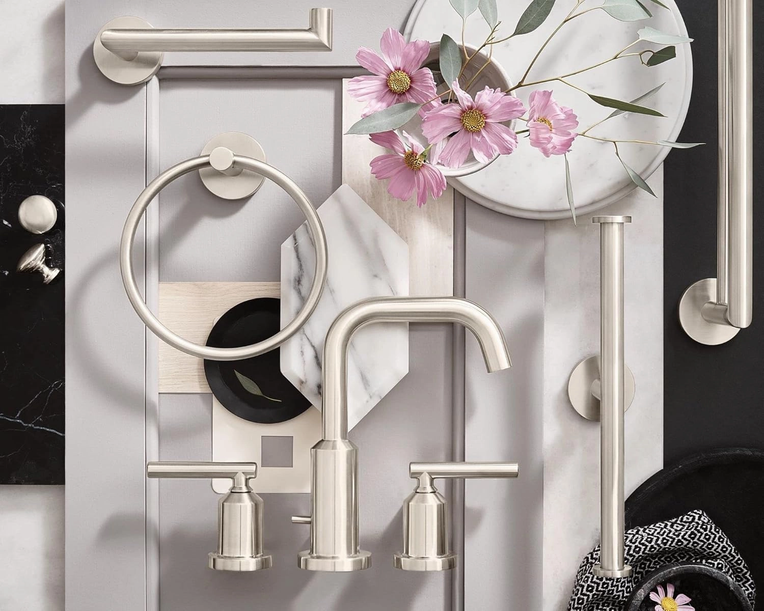 Moen Gibson Brushed Nickel Two-Handle High Arc Widespread Bathroom Sink Faucet for 3-Hole Setups with Valve Included, TV6142BN