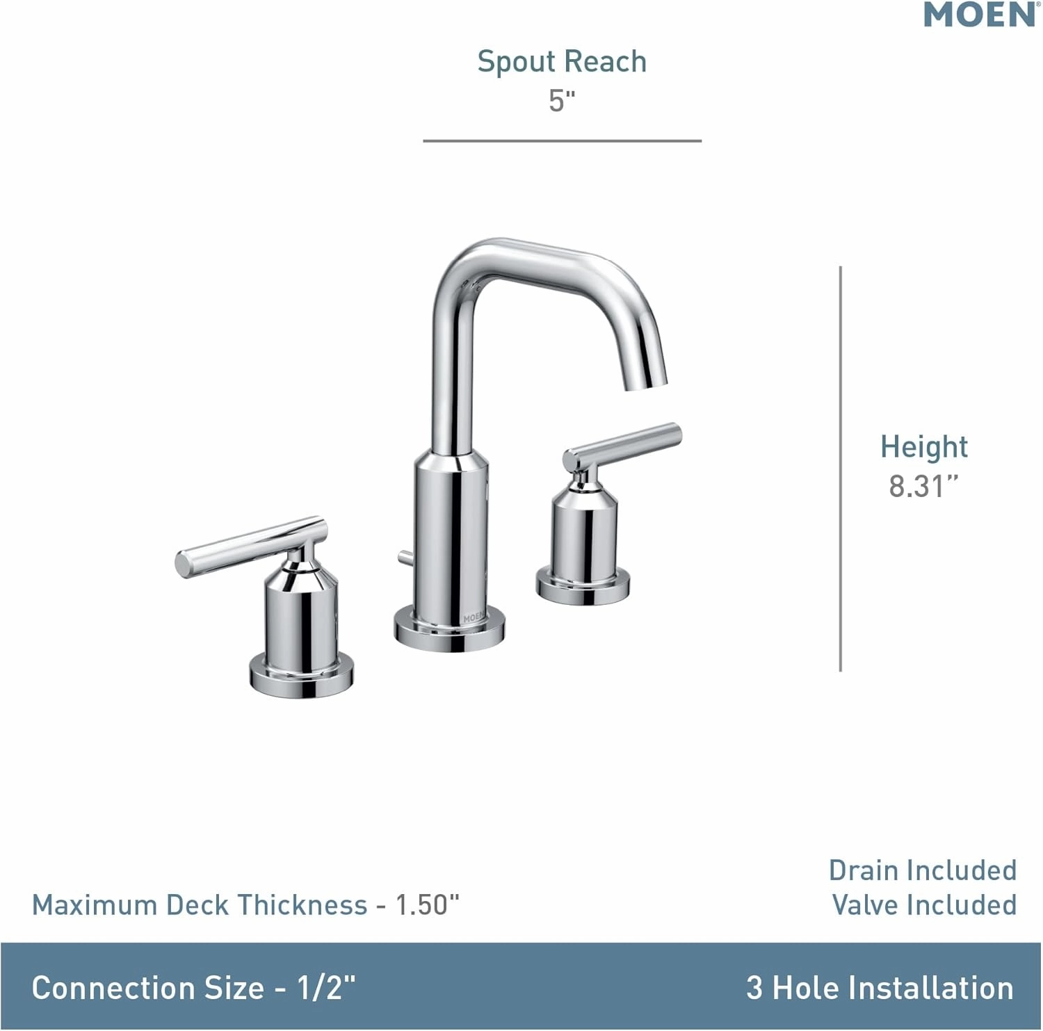 Moen Gibson Brushed Nickel Two-Handle High Arc Widespread Bathroom Sink Faucet for 3-Hole Setups with Valve Included, TV6142BN