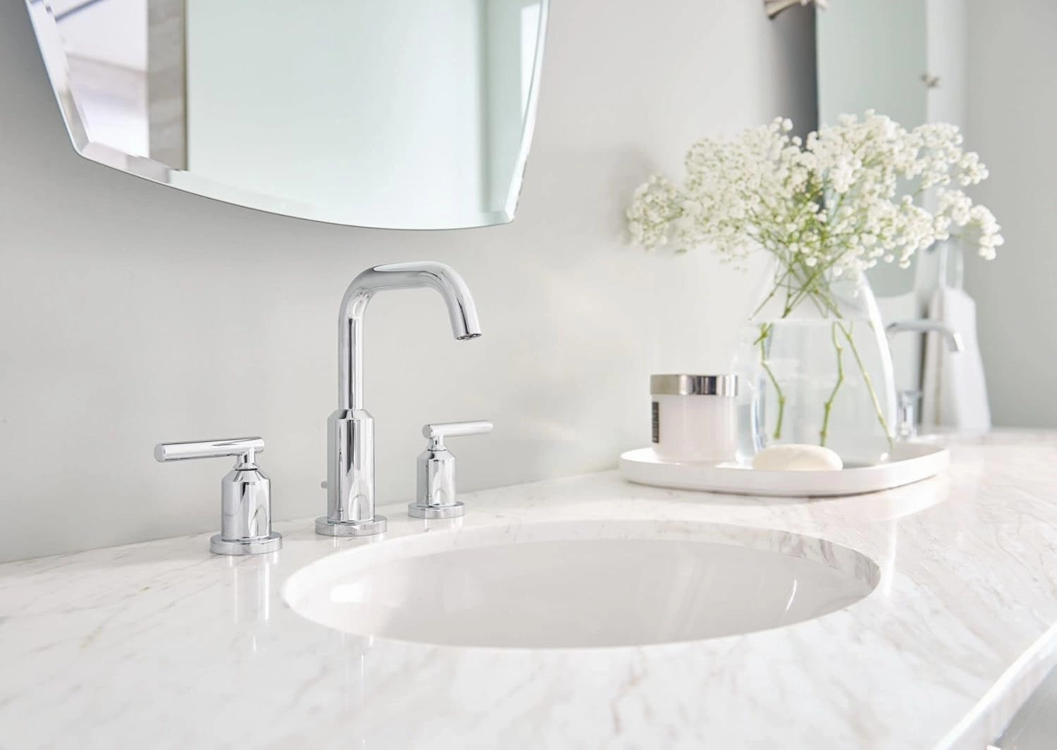 Moen Gibson Chrome Two-Handle High Arc Widespread Bathroom Sink Faucet for 3-Hole Setups with Valve Included, TV6142