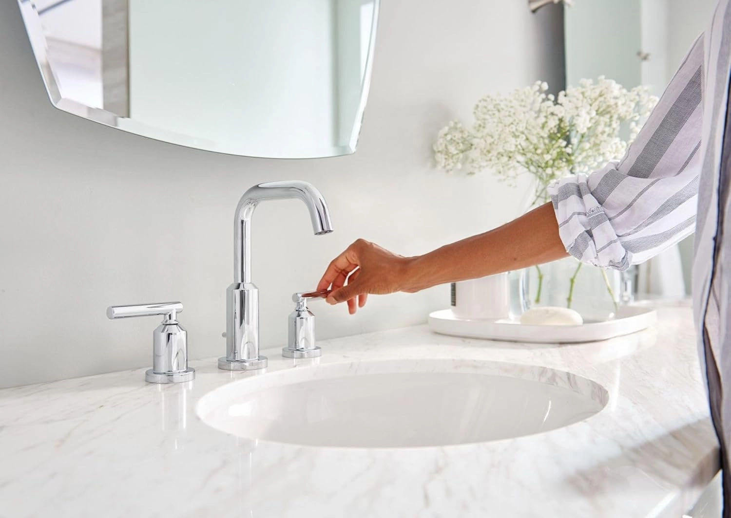 Moen Gibson Chrome Two-Handle High Arc Widespread Bathroom Sink Faucet for 3-Hole Setups with Valve Included, TV6142