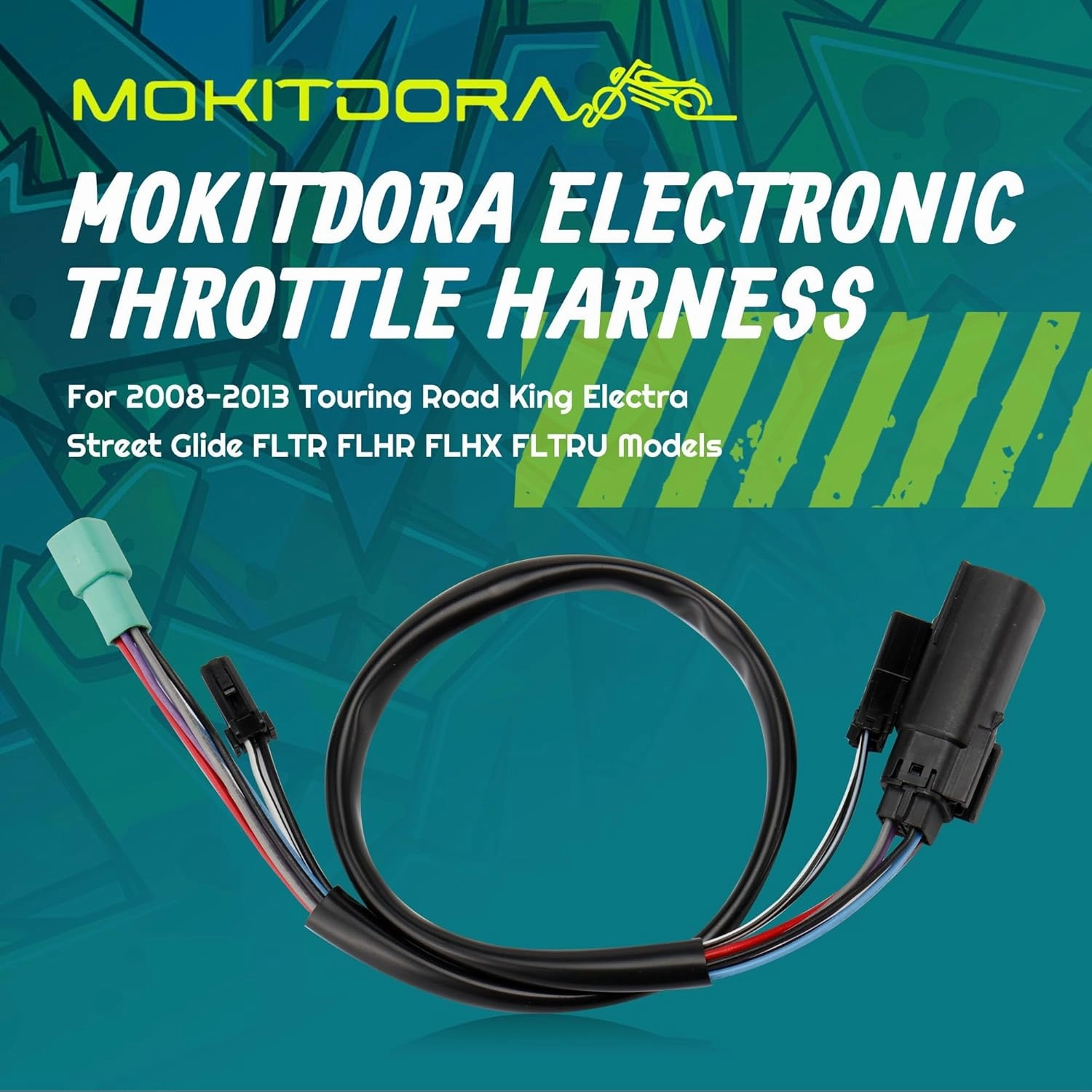 MoKitDora 28" Harley Handlebar Electronic Throttle TBW Heated Grip Wire Harness 2008-2013 Touring Road King Electra Glide Street Glide FLTR FLHR FLHX FLTRU Models