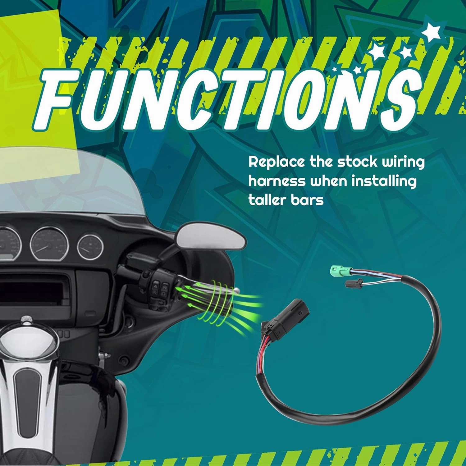 MoKitDora 28" Harley Handlebar Electronic Throttle TBW Heated Grip Wire Harness 2008-2013 Touring Road King Electra Glide Street Glide FLTR FLHR FLHX FLTRU Models