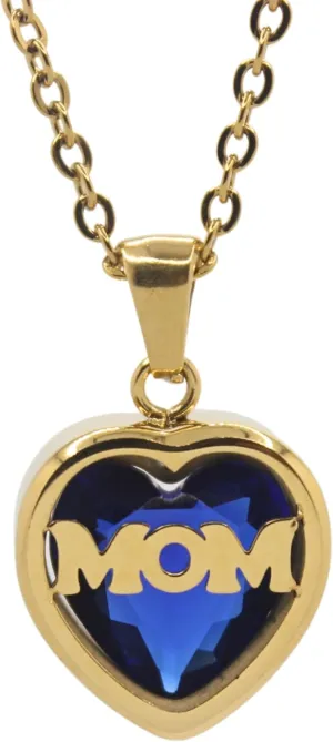 Mom Minimalist Heart Shape Titanium Steel Inlay Birthstone Pendant Necklace