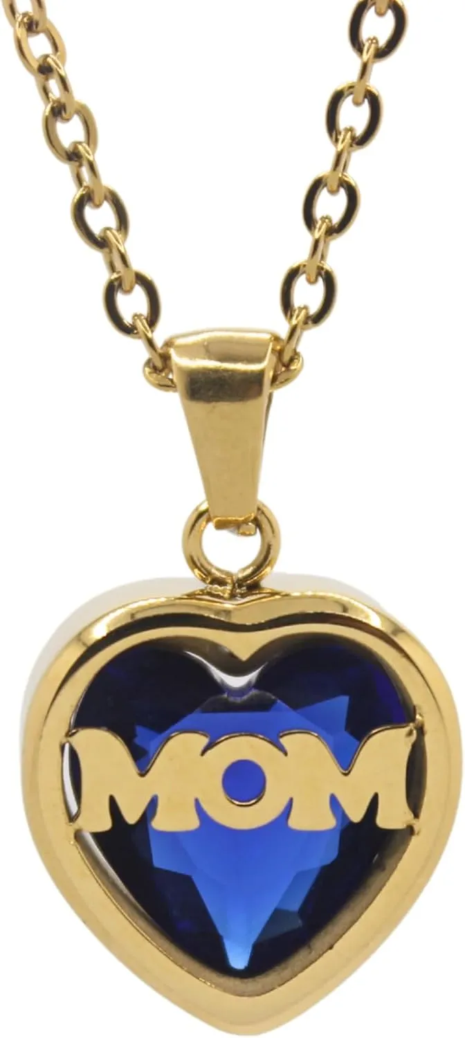 Mom Minimalist Heart Shape Titanium Steel Inlay Birthstone Pendant Necklace