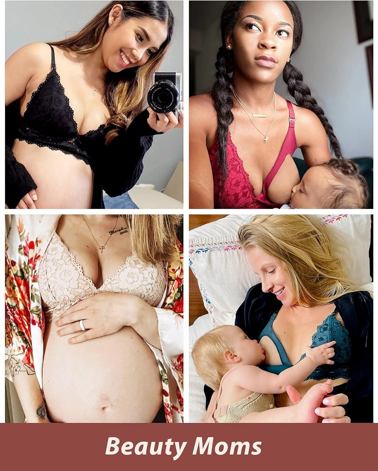 MOMANDA Women's Lace Nursing Bra Wirefree Padded Breastfeeding Maternity Bralette Cute