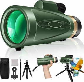 Monocular Telescope 80x100 High Power with Smartphone Adapter Tripod,Larger Vision Monoculars for Adults with BAK4 Prism & FMC Lens, Suitable for Bird Watching Hunting Hiking Camping Wildlife-Green