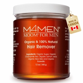 MOOM Organic Hair Removal Sugar Wax for Men with Aloe Vera & Chamomile – Soft Wax for Sensitive Skin & Men Hair - Perfect for Back, Chest, Eyebrow & Body - 12 oz Jar (Strips & Sticks NOT Included)