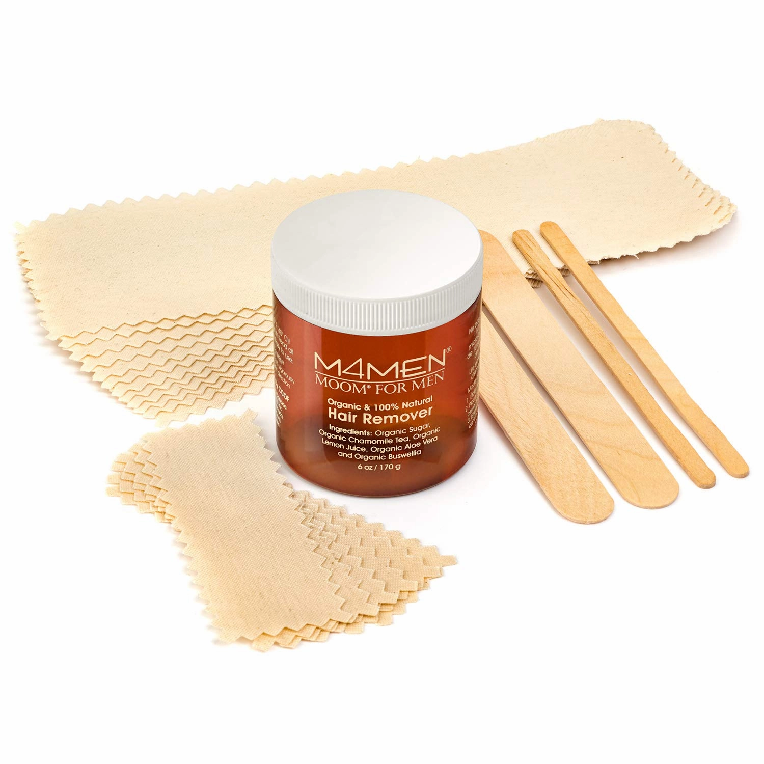 MOOM Organic Hair Removal Sugar Wax for Men with Aloe Vera & Chamomile – Soft Wax for Sensitive Skin & Men Hair - Perfect for Back, Chest, Eyebrow & Body - 6 oz