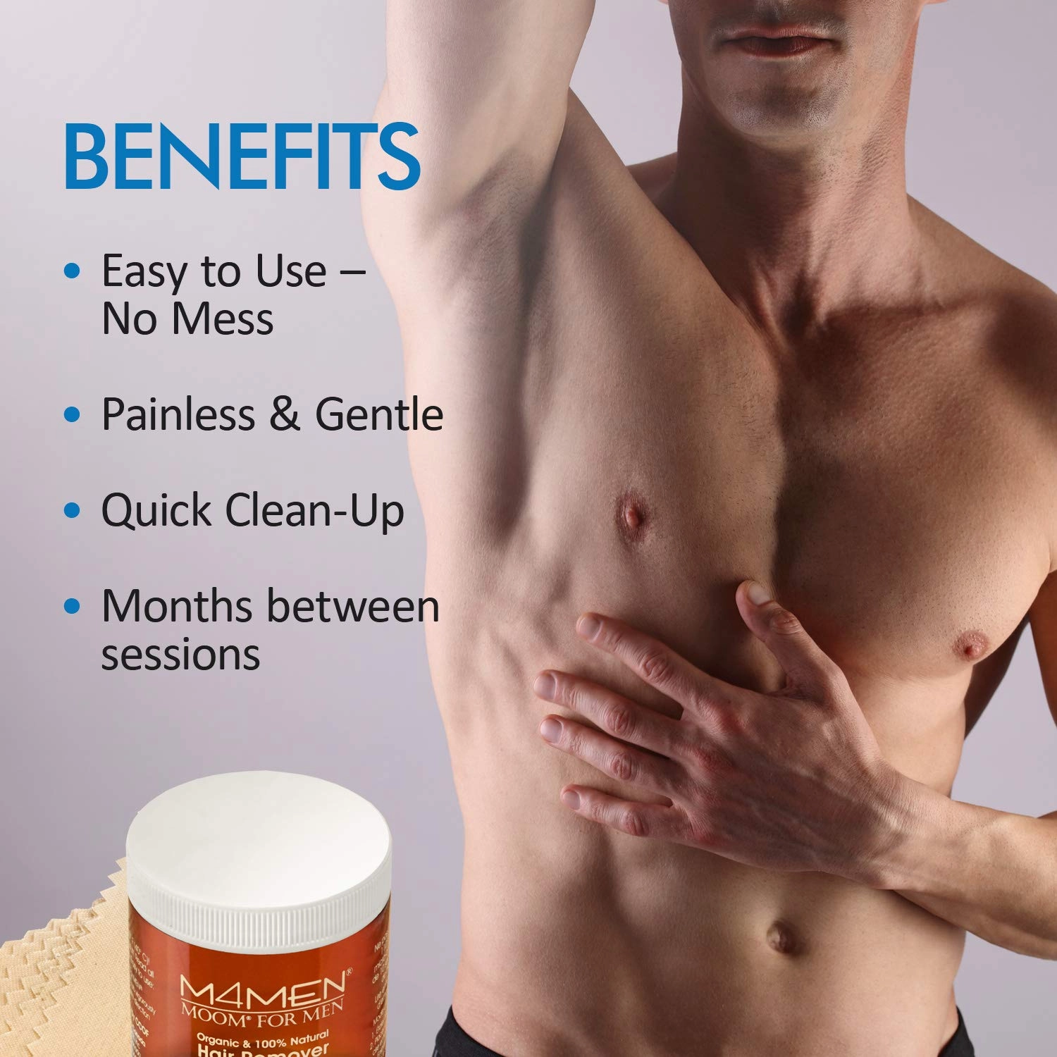 MOOM Organic Hair Removal Sugar Wax for Men with Aloe Vera & Chamomile – Soft Wax for Sensitive Skin & Men Hair - Perfect for Back, Chest, Eyebrow & Body - 6 oz