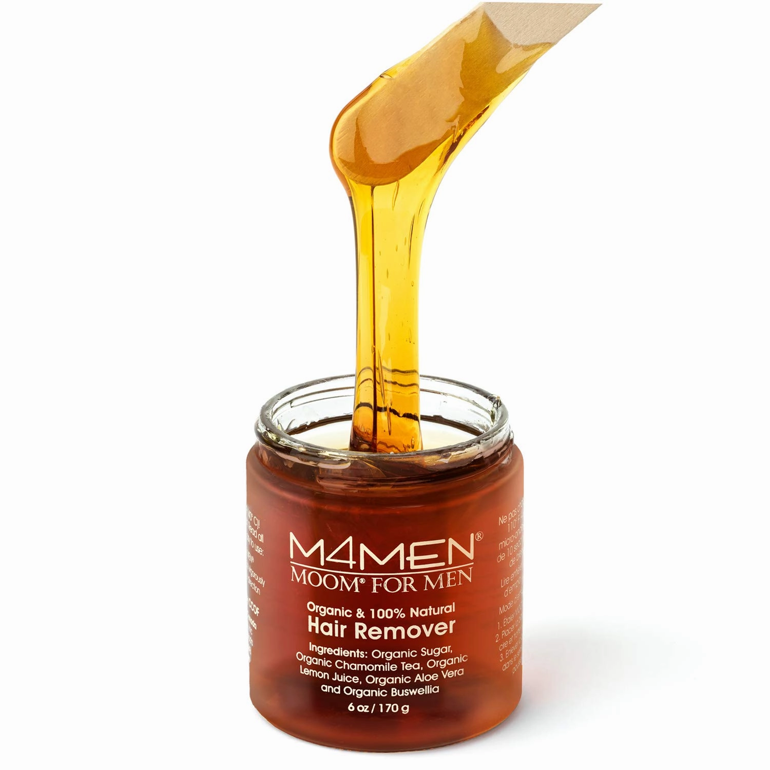 MOOM Organic Hair Removal Sugar Wax for Men with Aloe Vera & Chamomile – Soft Wax for Sensitive Skin & Men Hair - Perfect for Back, Chest, Eyebrow & Body - 6 oz