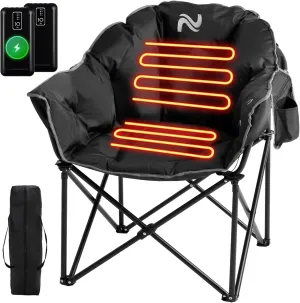 MOPHOTO Heated Camping Chair, Portable Heated Camping Chairs Outdoor, Padded Oversized Heated Folding Chairs Outdoor Sports, Heating Lawn Chair Patio Lounge Chairs for Adults