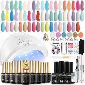 Morovan Gel Nail Polish Kit: 28 Colors Gel Nail Polish Set with U V/LED Light Candy Nude Pink Gel Polish Nail Art Decorations Manicure Tools DIY Salon Home Gifts Tape