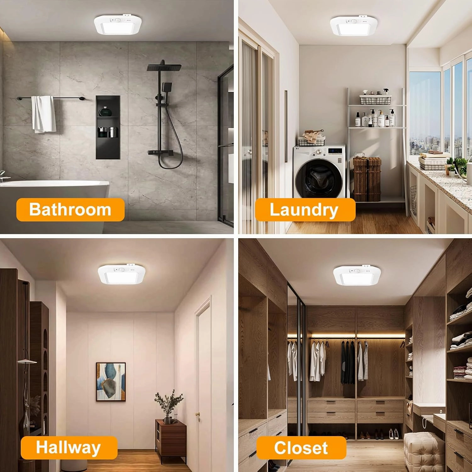 Motion Sensor Ceiling Light Battery Operated, 180LM 6000K Battery Closet Lights Motion Sensor, 48LED Wireless Ceiling Light Motion Activated for Pantry Cabinets Shed, Cool White,2-Pack