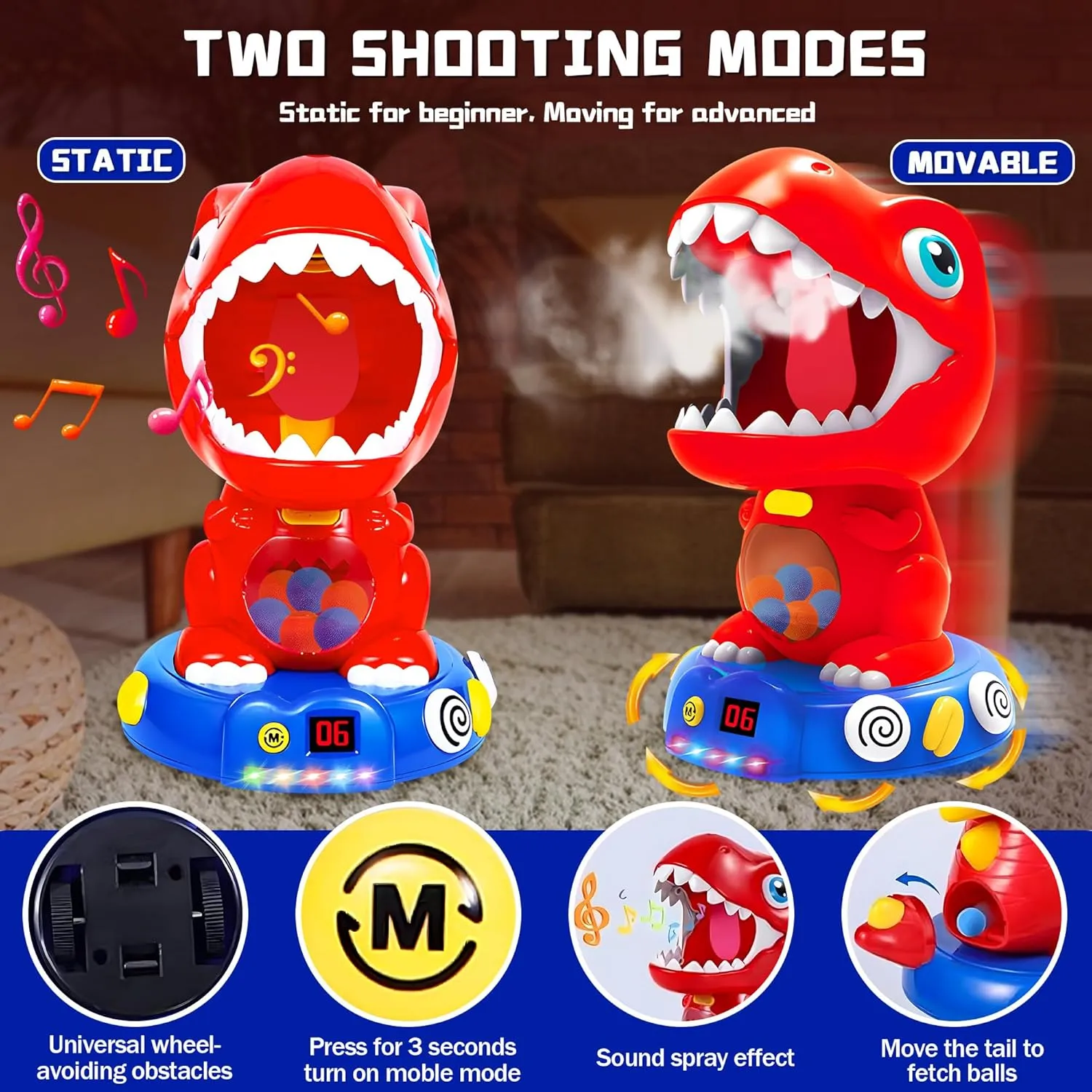 Movable Dinosaur Shooting Toys for Boys 4-6 & Up - Kids Target Shooting Game, Sound and Spray Effect Dinosaur Toy, Target Practice Toys Gift for Boys and Girls