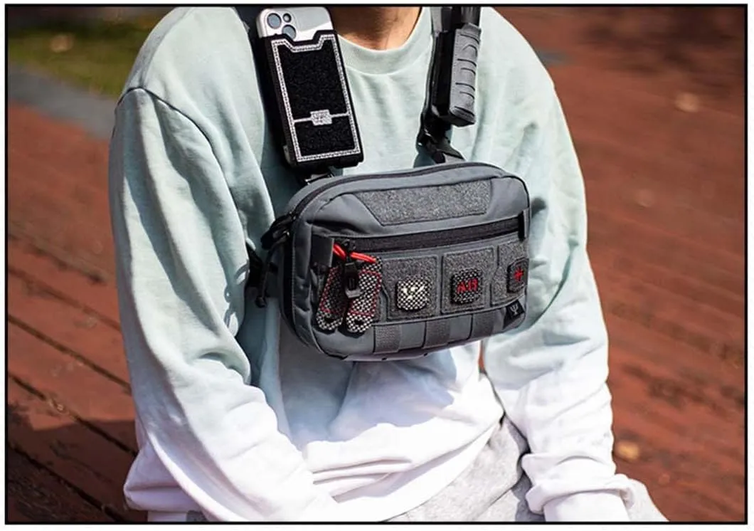 Multi-functional Micro Chest Rig, Pouch Utility Recon Kit Bag Tactical Chest Pack Bag (Grey)