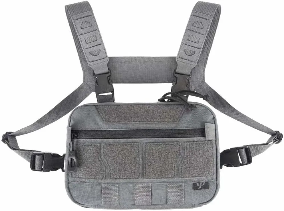 Multi-functional Micro Chest Rig, Pouch Utility Recon Kit Bag Tactical Chest Pack Bag (Grey)