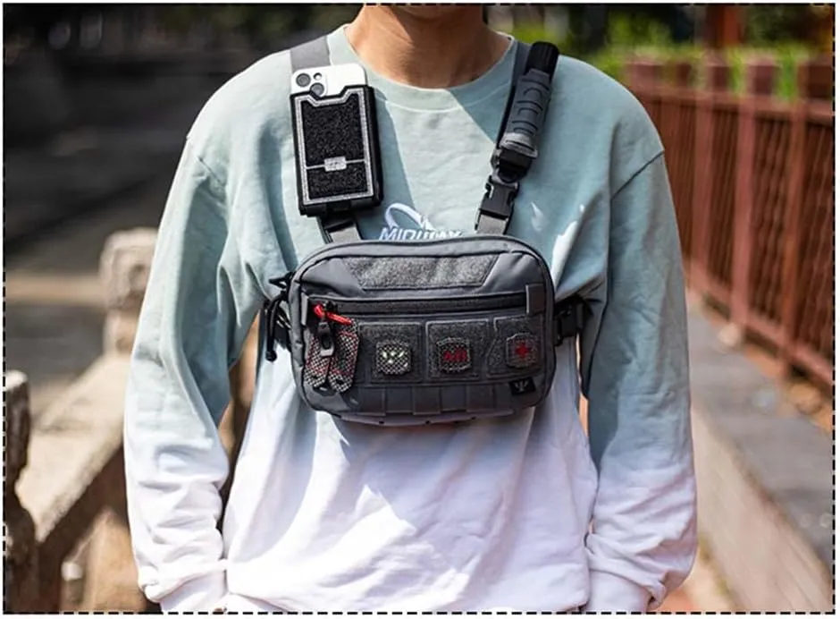 Multi-functional Micro Chest Rig, Pouch Utility Recon Kit Bag Tactical Chest Pack Bag (Grey)