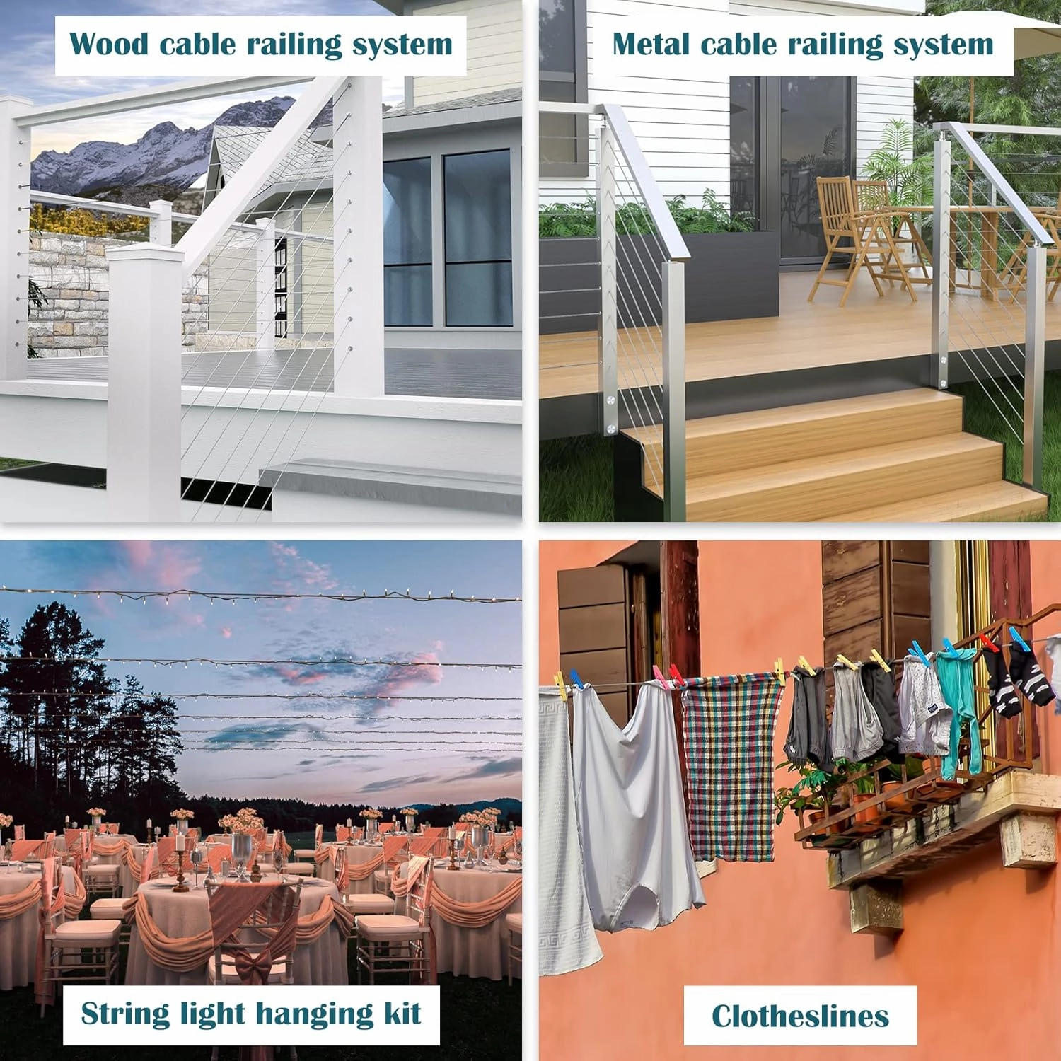 Muzata 150 ft 1/8" Stainless Steel Cable Railing System Hardware Wire Rope 7x7 Strands Deck Cable Railing Kit for Indoor Outdoor Hanging WR01