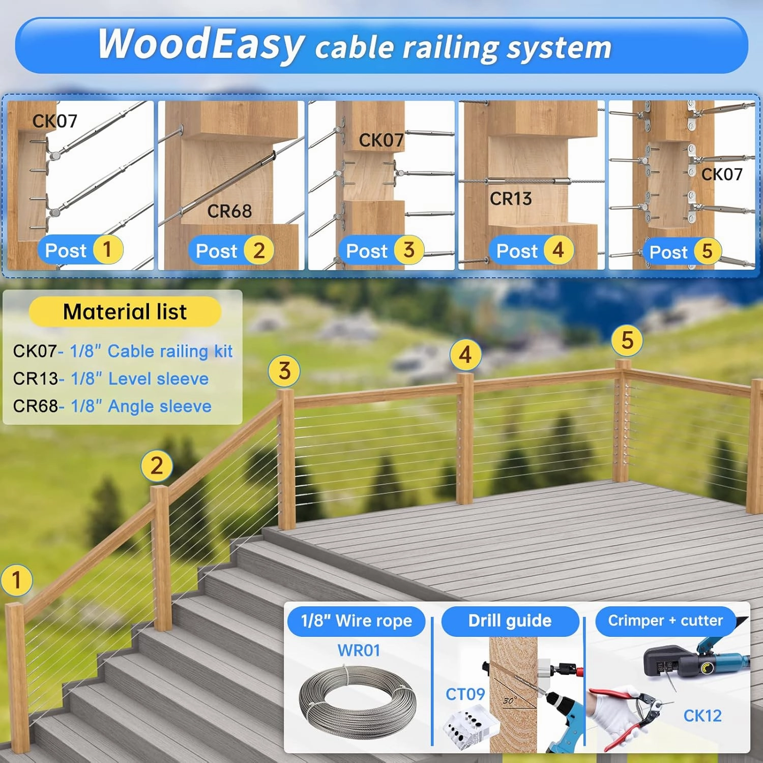 Muzata 150 ft 1/8" Stainless Steel Cable Railing System Hardware Wire Rope 7x7 Strands Deck Cable Railing Kit for Indoor Outdoor Hanging WR01