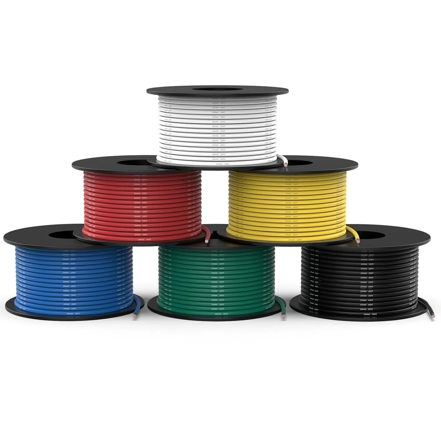 NAOEVO 20 Gauge Wire 300ft, 20 AWG Wire 6 Colors 50ft Each Spool, Flexible Silicone Tinned Copper Electrical Cable, Wiring kit for Breadboard/Automotive/DIY/Battery, 200℃