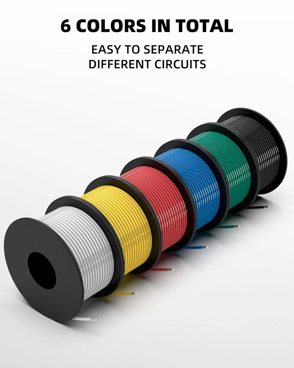 NAOEVO 20 Gauge Wire 300ft, 20 AWG Wire 6 Colors 50ft Each Spool, Flexible Silicone Tinned Copper Electrical Cable, Wiring kit for Breadboard/Automotive/DIY/Battery, 200℃