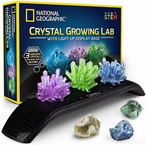 NATIONAL GEOGRAPHIC Crystal Growing Kit - 3 Vibrant Colored Crystals to Grow with Light-Up Display Stand, Science Toy for Girls and Boys Ages 8-12, Includes 3 Gems, Cool STEM Gift (Amazon Exclusive)