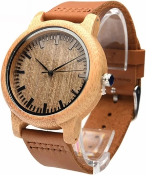 Natural Wooden Watch for Men with Leather Band Lightweight Casual Vintage Wristwatch Maple Surface with