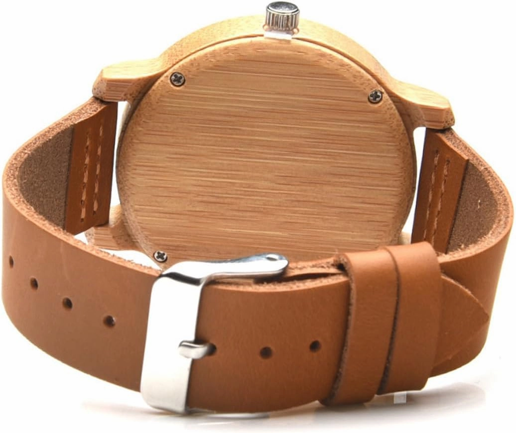 Natural Wooden Watch for Men with Leather Band Lightweight Casual Vintage Wristwatch Maple Surface with