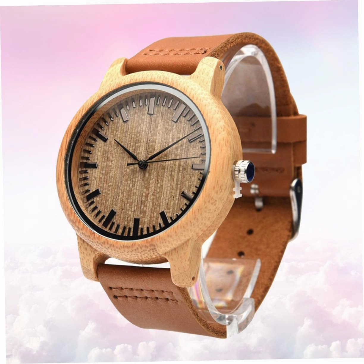 Natural Wooden Wristwatch for Men with Leather Band Vintage with Maple Face Lightweight Durable Casual