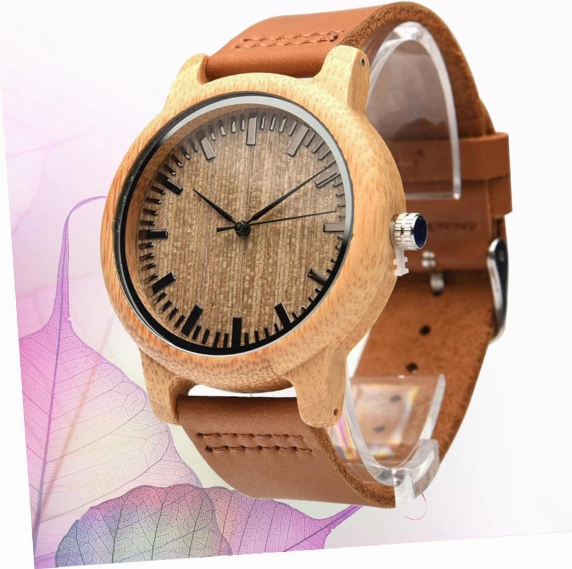 Natural Wooden Wristwatch for Men with Leather Band Vintage with Maple Face Lightweight Durable Casual