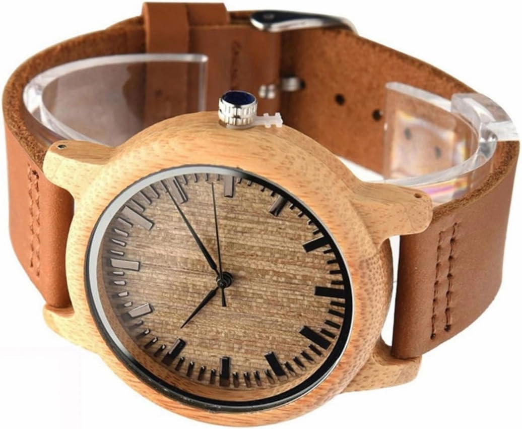Natural Wooden Wristwatch for Men with Leather Band Vintage with Maple Face Lightweight Durable Casual