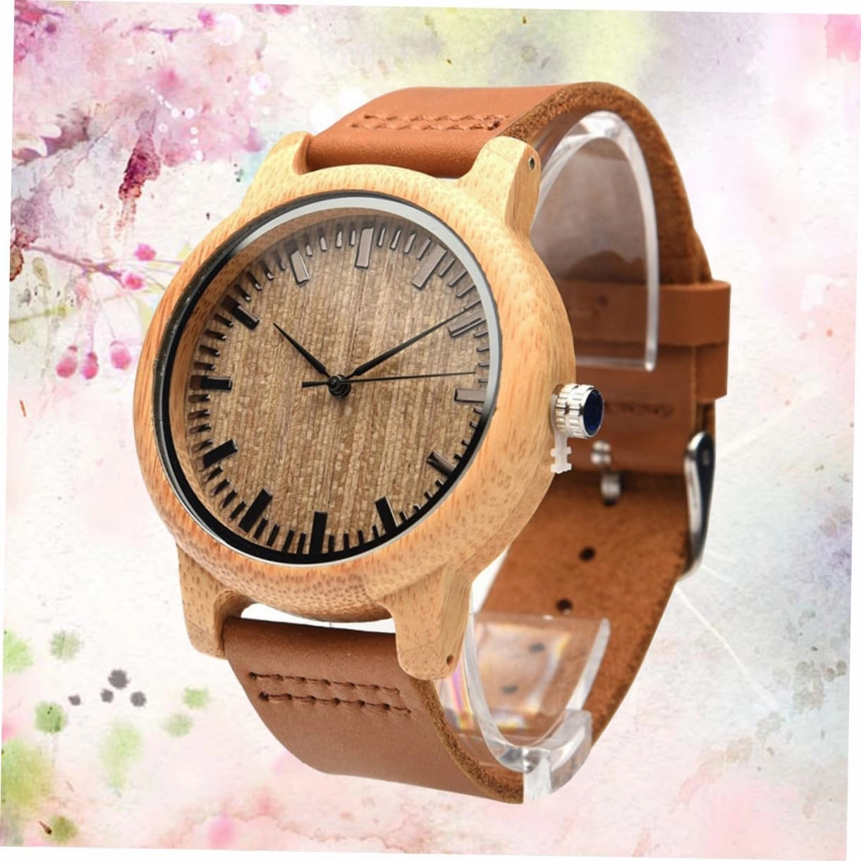Natural Wooden Wristwatch for Men with Leather Band Vintage with Maple Face Lightweight Durable Casual