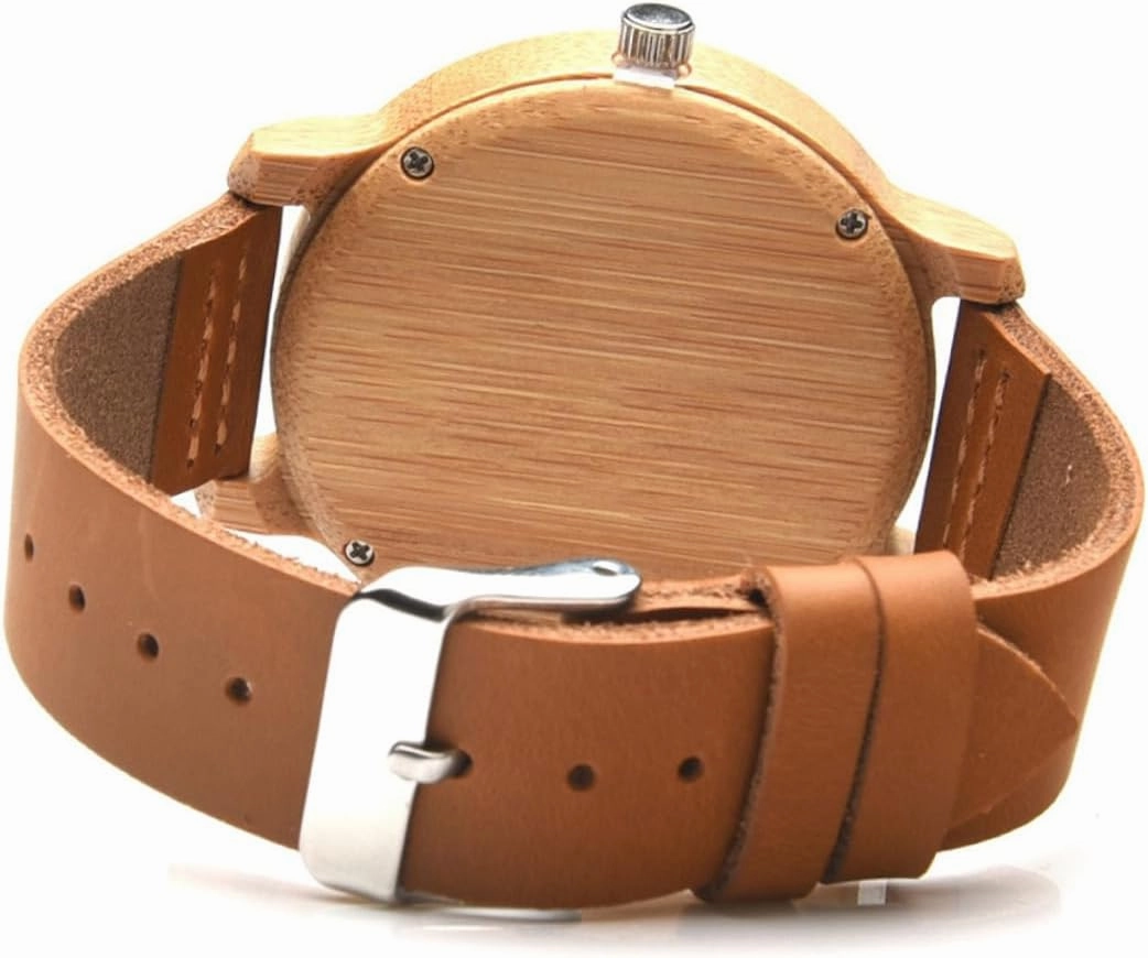Natural Wooden Wristwatch for Men with Leather Band Vintage with Maple Face Lightweight Durable Casual