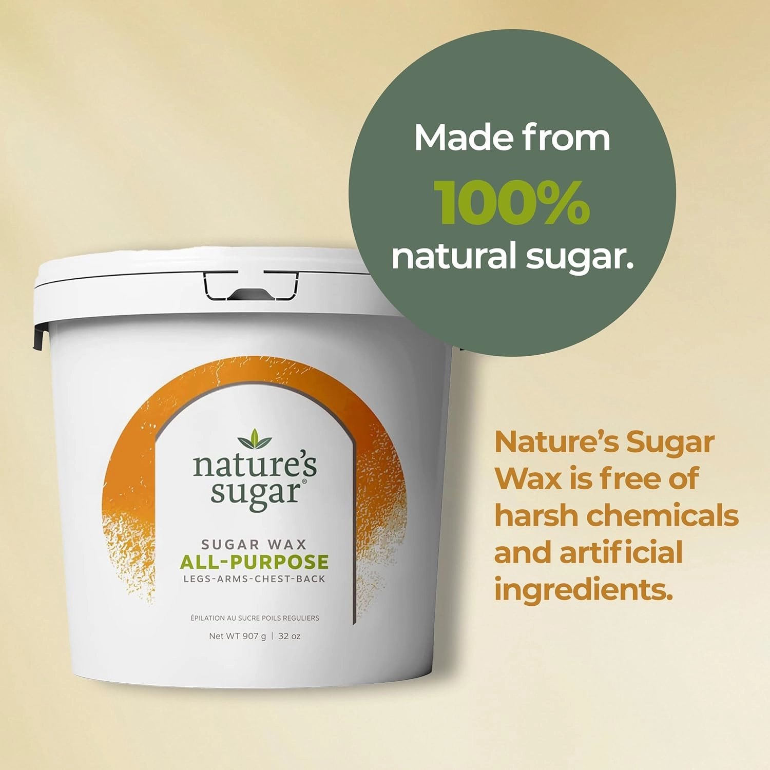 Nature’s Sugar Wax All-Purpose Sugaring Paste for Legs, Back, Arms, Chest - 32oz - Beginner-Friendly Sugar Wax Hair Removal for All Skin Types - Vegan & Cruelty-Free