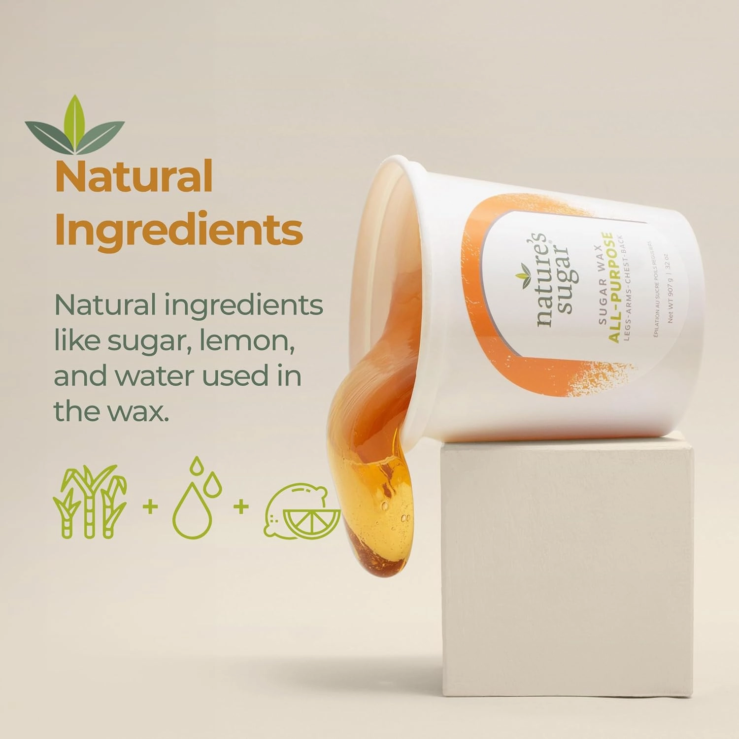 Nature’s Sugar Wax All-Purpose Sugaring Paste for Legs, Back, Arms, Chest - 32oz - Beginner-Friendly Sugar Wax Hair Removal for All Skin Types - Vegan & Cruelty-Free