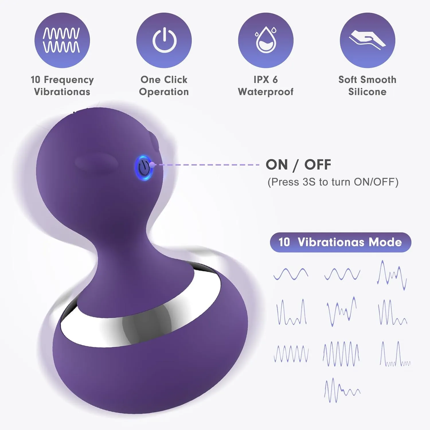 Neck Massage Ball, Home Waterproof Rechargeable Handheld Muscle Massager (Purple)