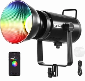 NEEWER CB 300C RGB LED Video Light with Reflector, 300W, APP/2.4G Control, 17 Scenes 29600Lux/1m 2500-7500K CRI97 /TLCI97  Full Color Bowens COB Continuous Output Lighting Dimmable for Studio Filming
