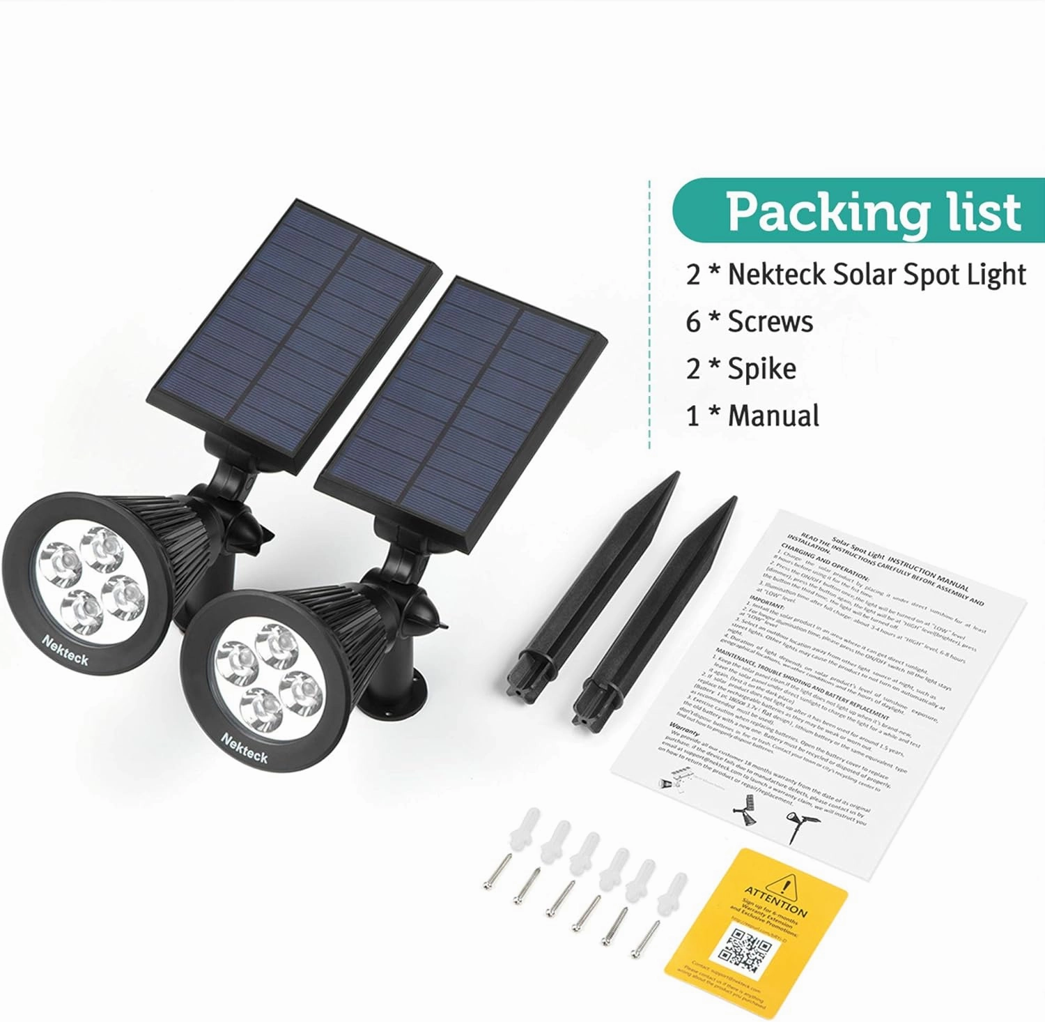 Nekteck Solar Lights, 2-in-1 Solar Spot Lights Outdoor, Waterproof Solar Powered Landscape Spotlights, Bright and Dark Sensing, Auto On/Off for Yard, Pathway, Garden, Driveway (2 Pack, Warm White)