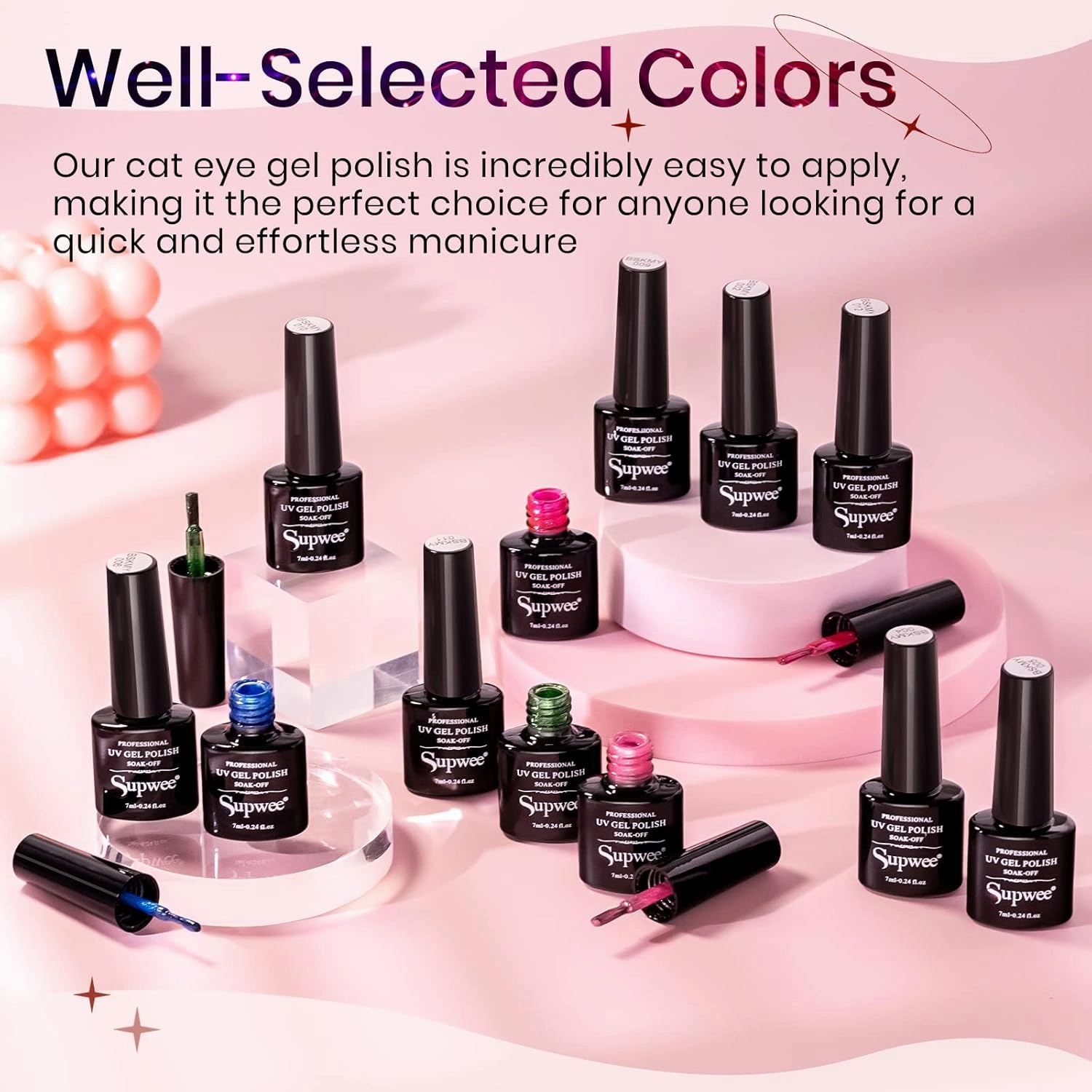Neon Cat Eye Gel Polish Set with Magnetic, Sparkle Glitter Cateye Nail Polish Gel Holographic Magnetic Gels Polish Long Lasting Soak Off UV Gels for Professional Nail Salon or DIY at Home
