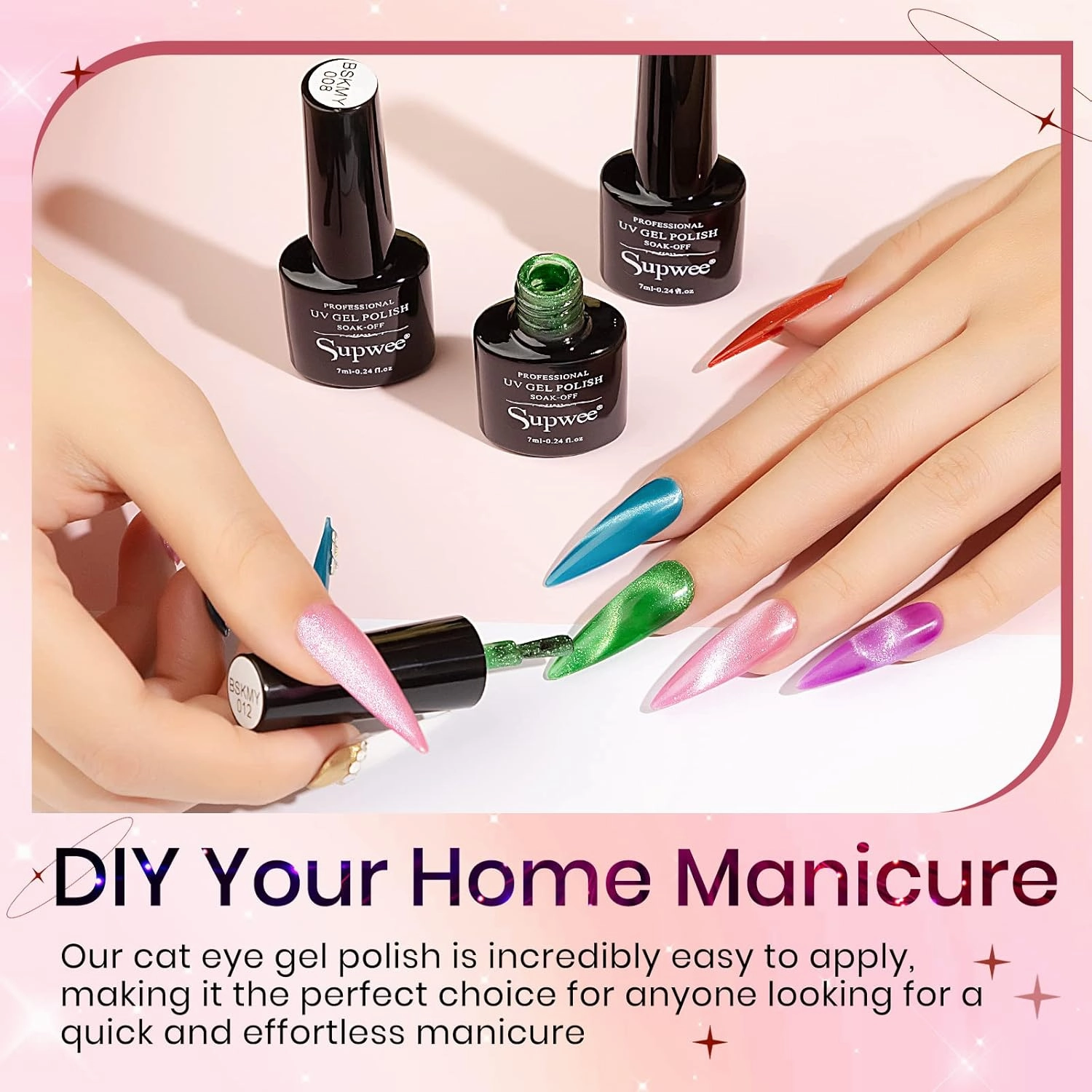 Neon Cat Eye Gel Polish Set with Magnetic, Sparkle Glitter Cateye Nail Polish Gel Holographic Magnetic Gels Polish Long Lasting Soak Off UV Gels for Professional Nail Salon or DIY at Home