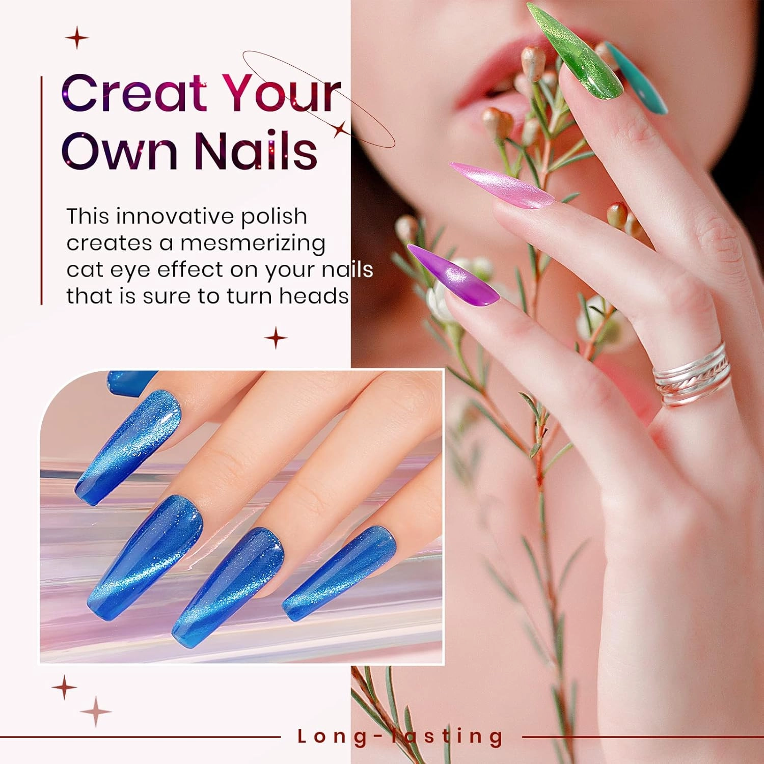 Neon Cat Eye Gel Polish Set with Magnetic, Sparkle Glitter Cateye Nail Polish Gel Holographic Magnetic Gels Polish Long Lasting Soak Off UV Gels for Professional Nail Salon or DIY at Home