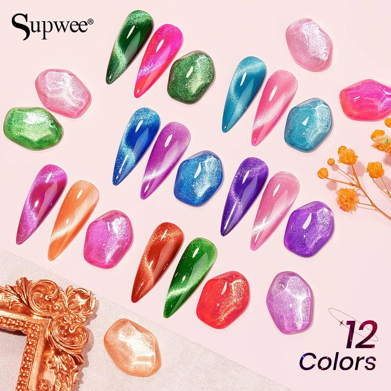 Neon Cat Eye Gel Polish Set with Magnetic, Sparkle Glitter Cateye Nail Polish Gel Holographic Magnetic Gels Polish Long Lasting Soak Off UV Gels for Professional Nail Salon or DIY at Home