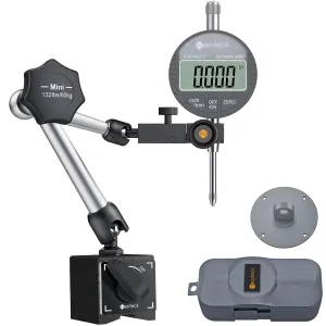 Neoteck 0-1”/0.0005" Digital Dial Indicator Gauge and 132 lbs (60kg) Max Pull Magnetic Base,Digital Dial Indicator Set with Inch/Metric Conversion for 3D Printer and CNC Machine