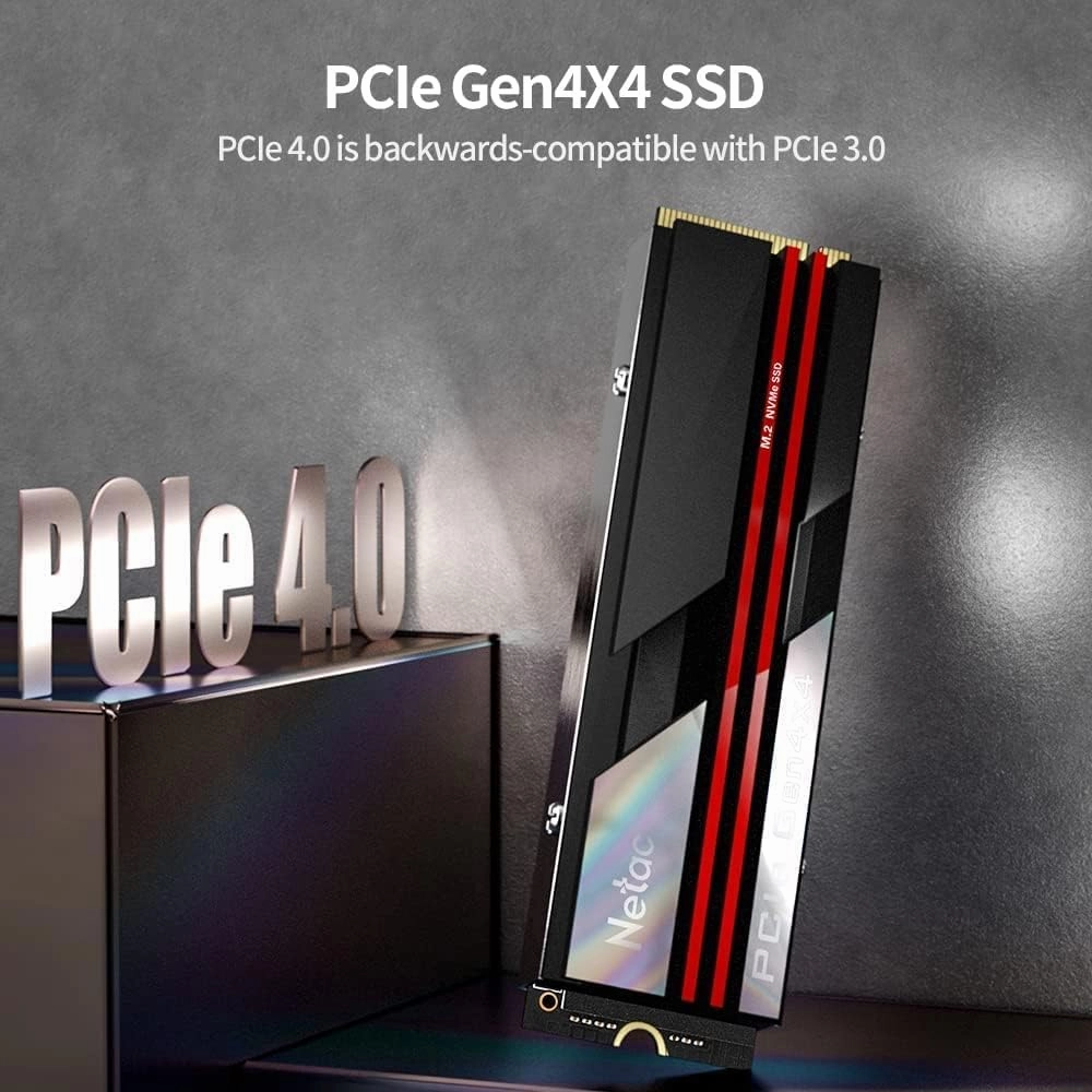 Netac 2TB PCIe 4.0 NVMe SSD M.2 2280 Internal Solid State Drive with Heatsink SLC Caching Speed up to 7,000MB/s High-Performance for PCs Desktop, Works with PS5, Heat Control Easy to Install- NV7000