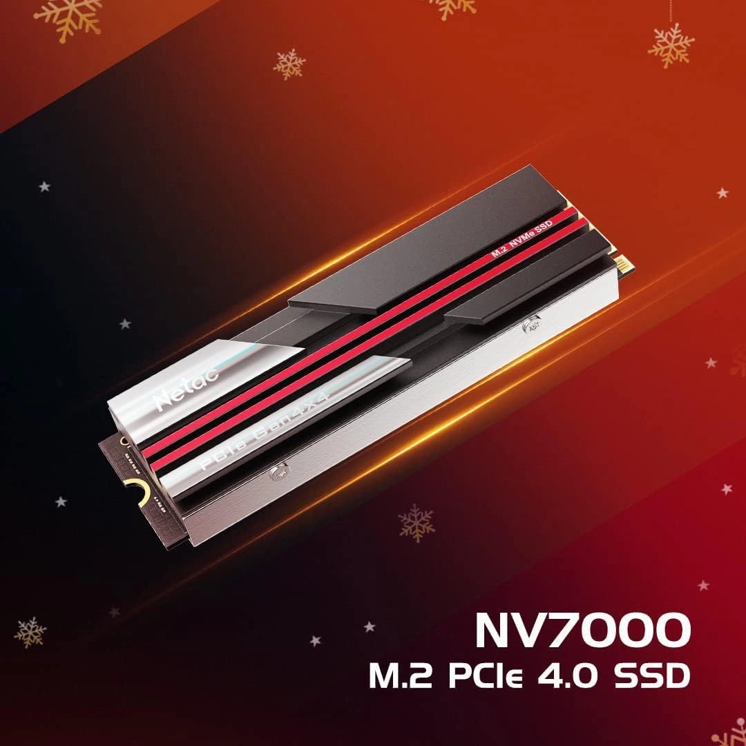 Netac 2TB PCIe 4.0 NVMe SSD M.2 2280 Internal Solid State Drive with Heatsink SLC Caching Speed up to 7,000MB/s High-Performance for PCs Desktop, Works with PS5, Heat Control Easy to Install- NV7000