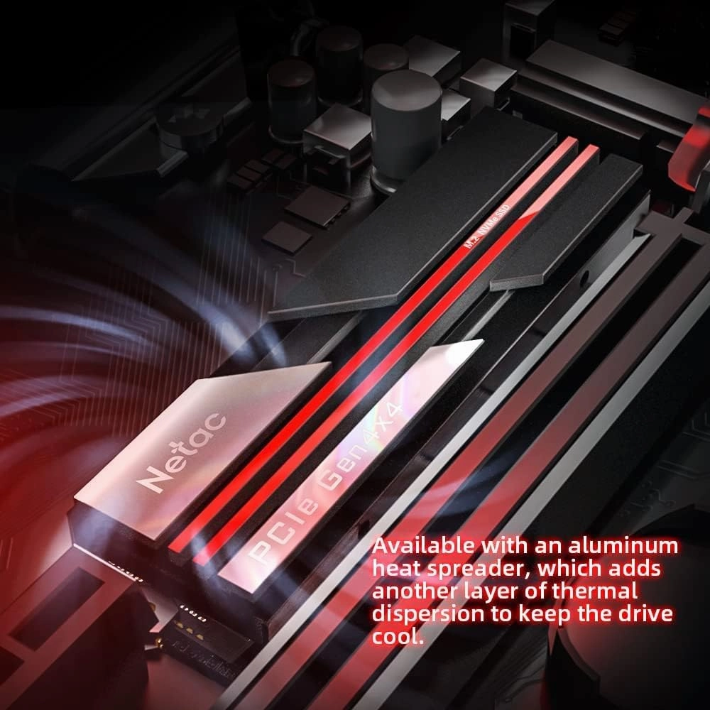 Netac 2TB PCIe 4.0 NVMe SSD M.2 2280 Internal Solid State Drive with Heatsink SLC Caching Speed up to 7,000MB/s High-Performance for PCs Desktop, Works with PS5, Heat Control Easy to Install- NV7000