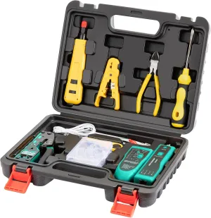 Network Tool kit, Pass Through RJ45 Crimp Tool kit, Ethernet Crimper Cat6 Cat5 Cat5e Crimping Tool, Wire Tracker, 110/88 Punchdown Tool, Cat6 Pass Through Connectors, Stripper, Cutter